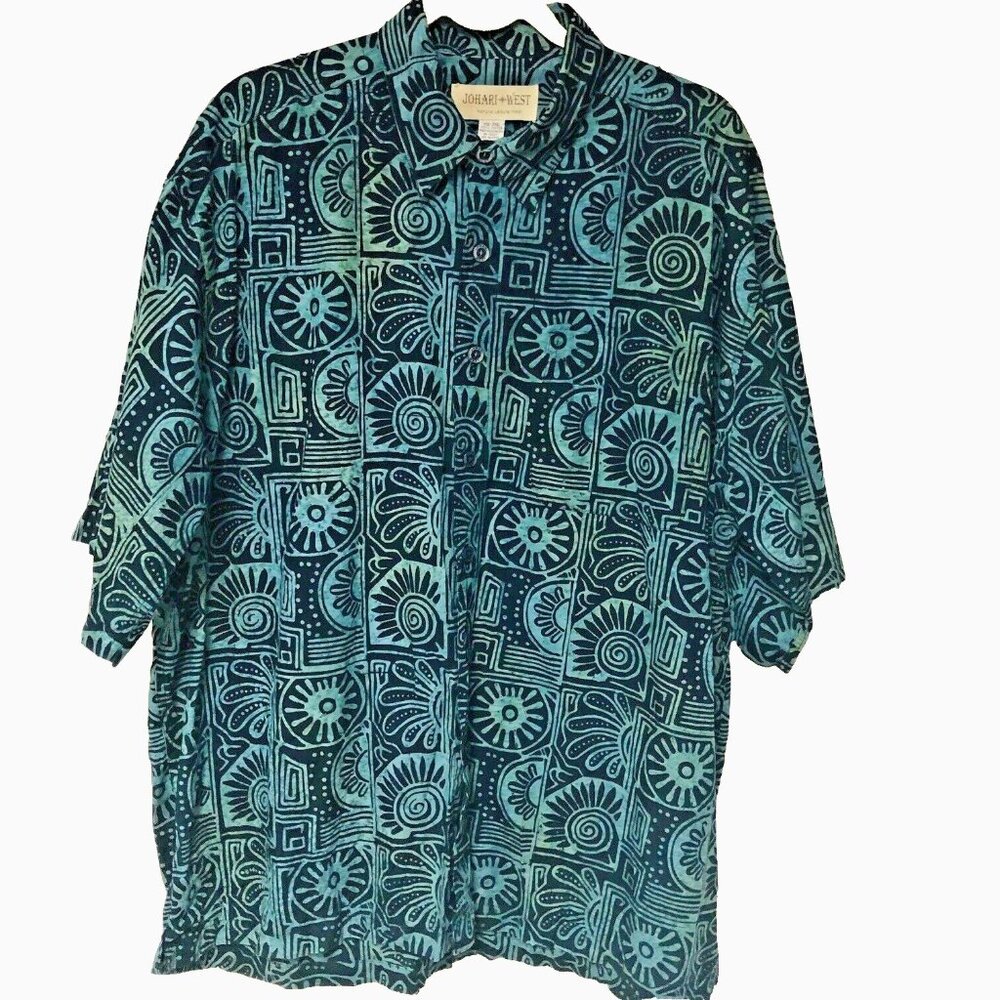 Johari West Mens Batik Print Shirt Size‎ 2X Abstract Bowling Camp Aloha Hawaiian